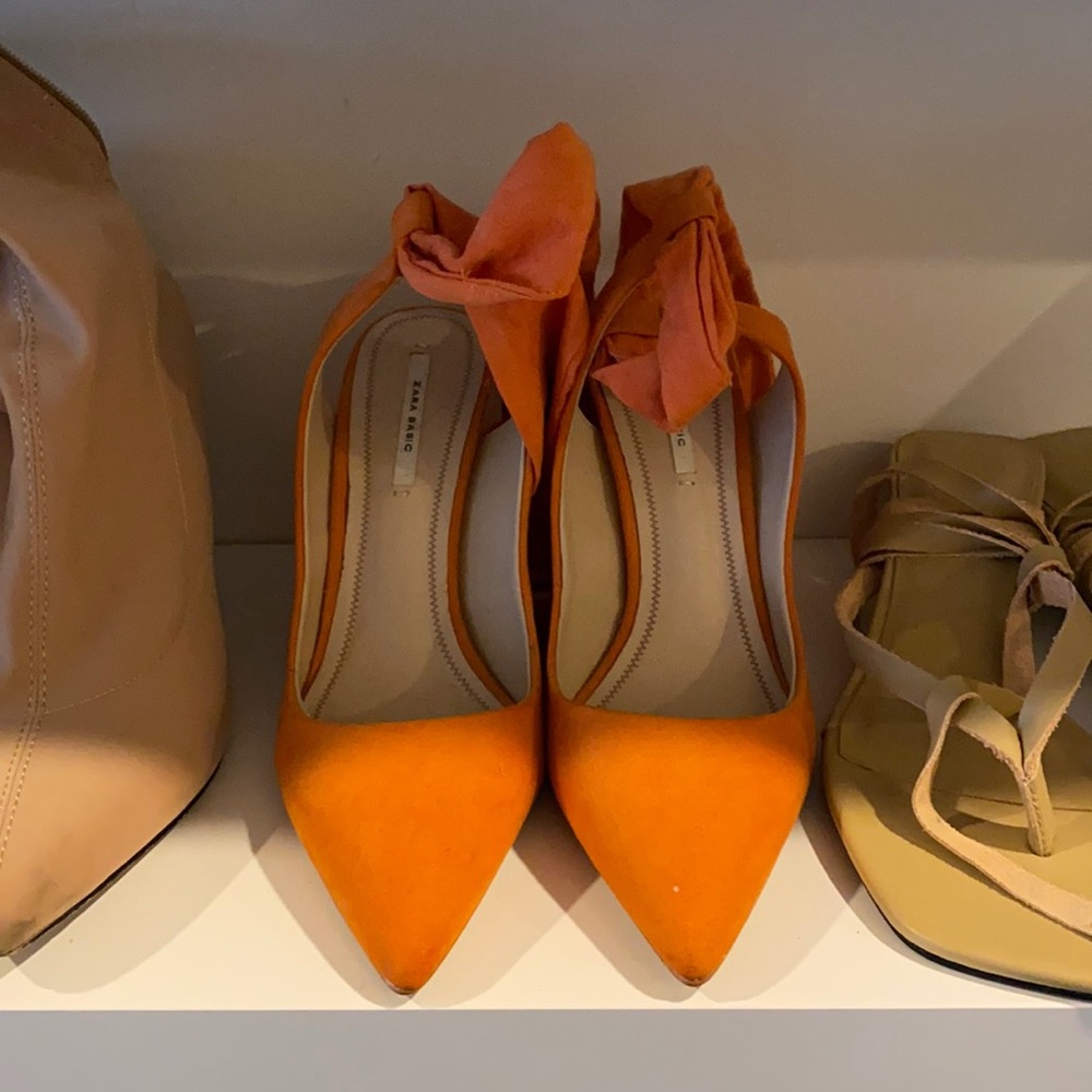 Zara orange tie heels